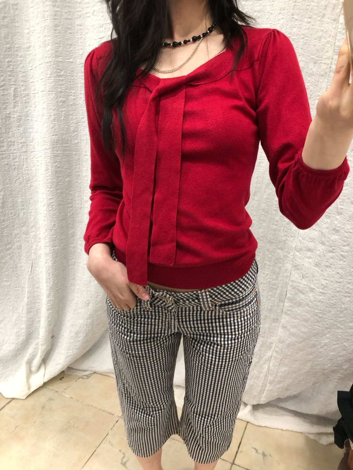 Ribbon red knit 상품이미지1