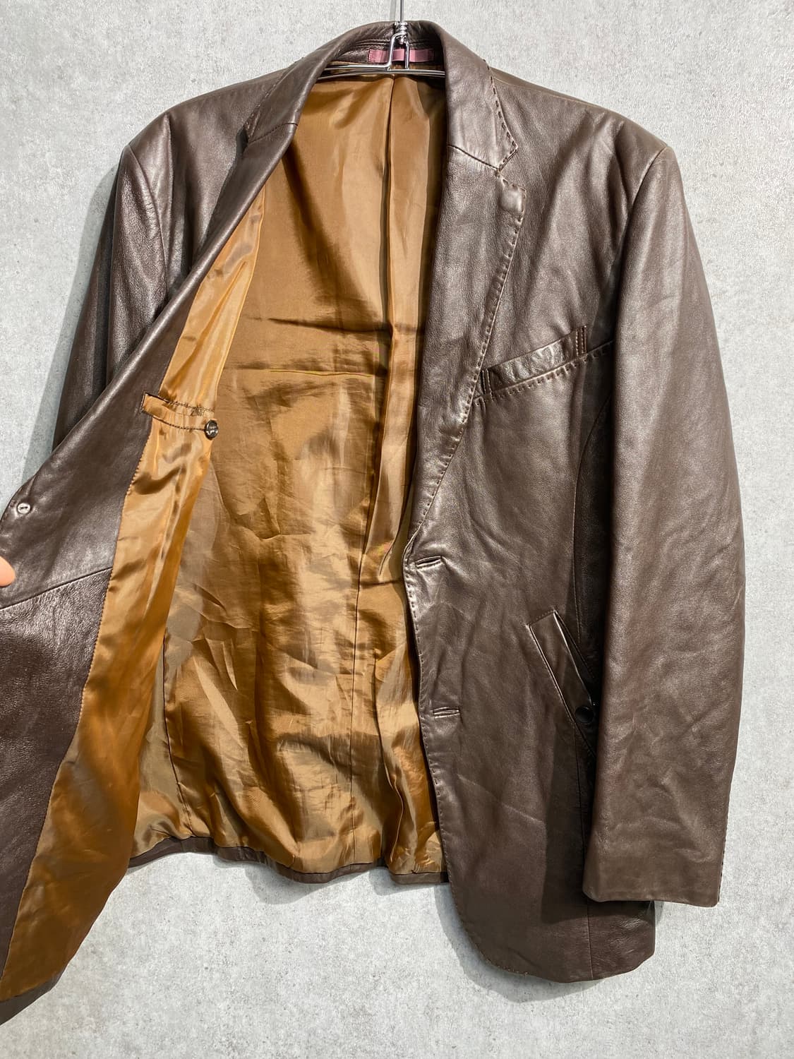 [50] PRIDE 브라운 양가죽 레더 블레이저 상품이미지5