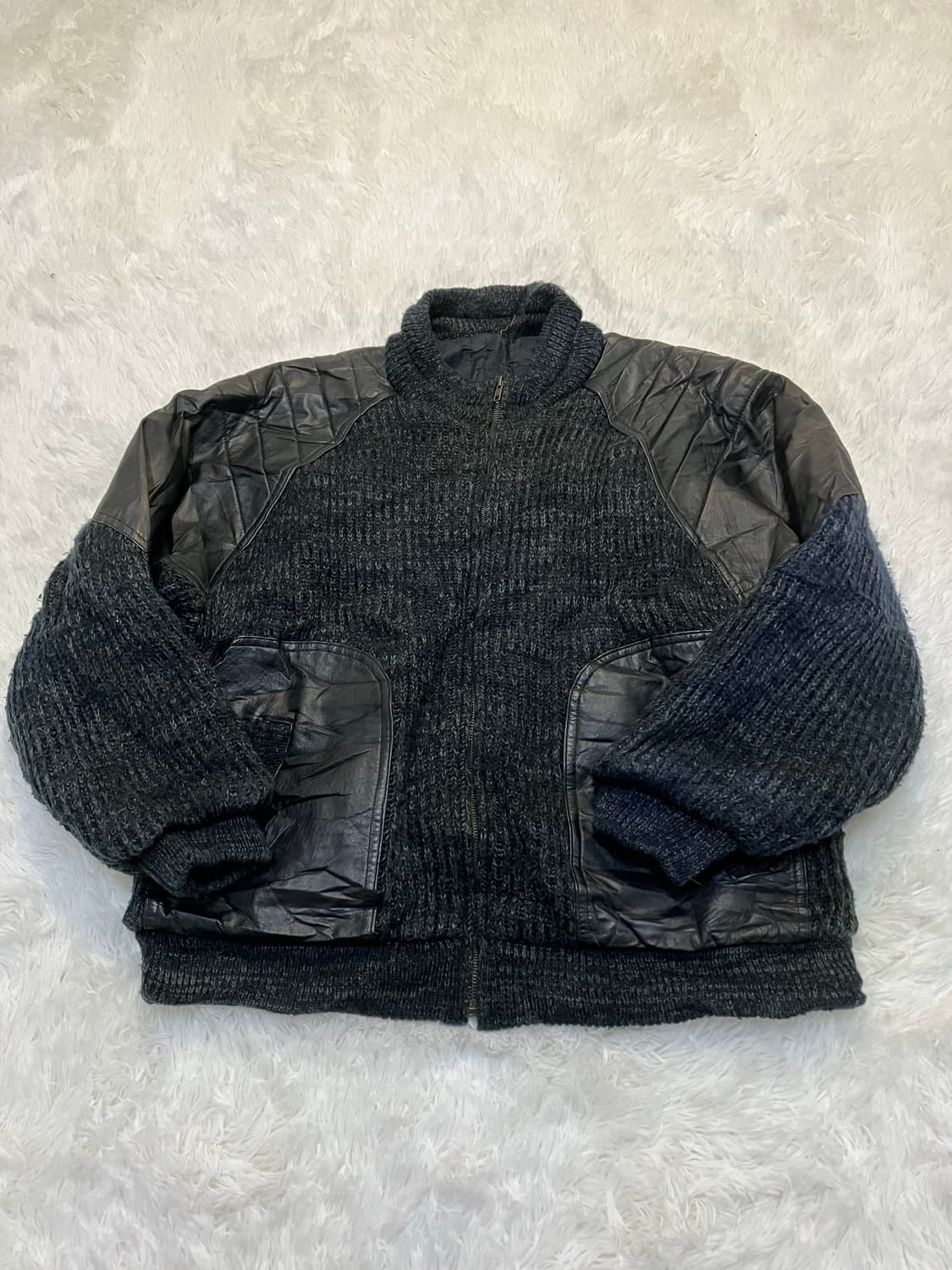 a블랙 레더패치 니트 점퍼612  상품이미지1