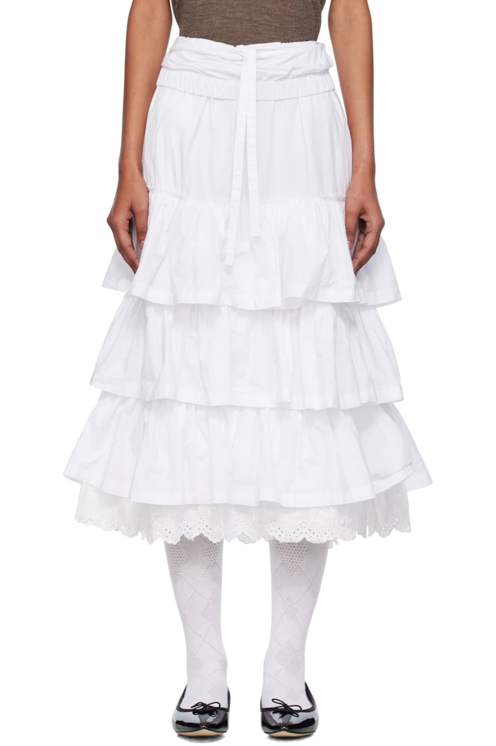 오픈와이와이 rolled waist 티어드 스커트 화이트 상품이미지2