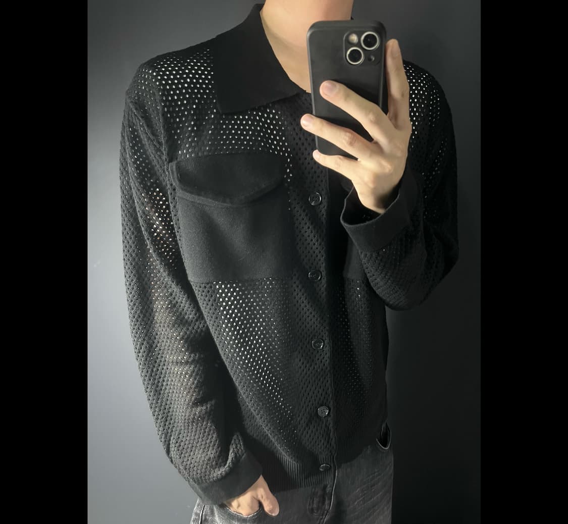 LAFUDGE STORE 라퍼지스토어 펀칭 매쉬 니트 가디건 상품이미지1