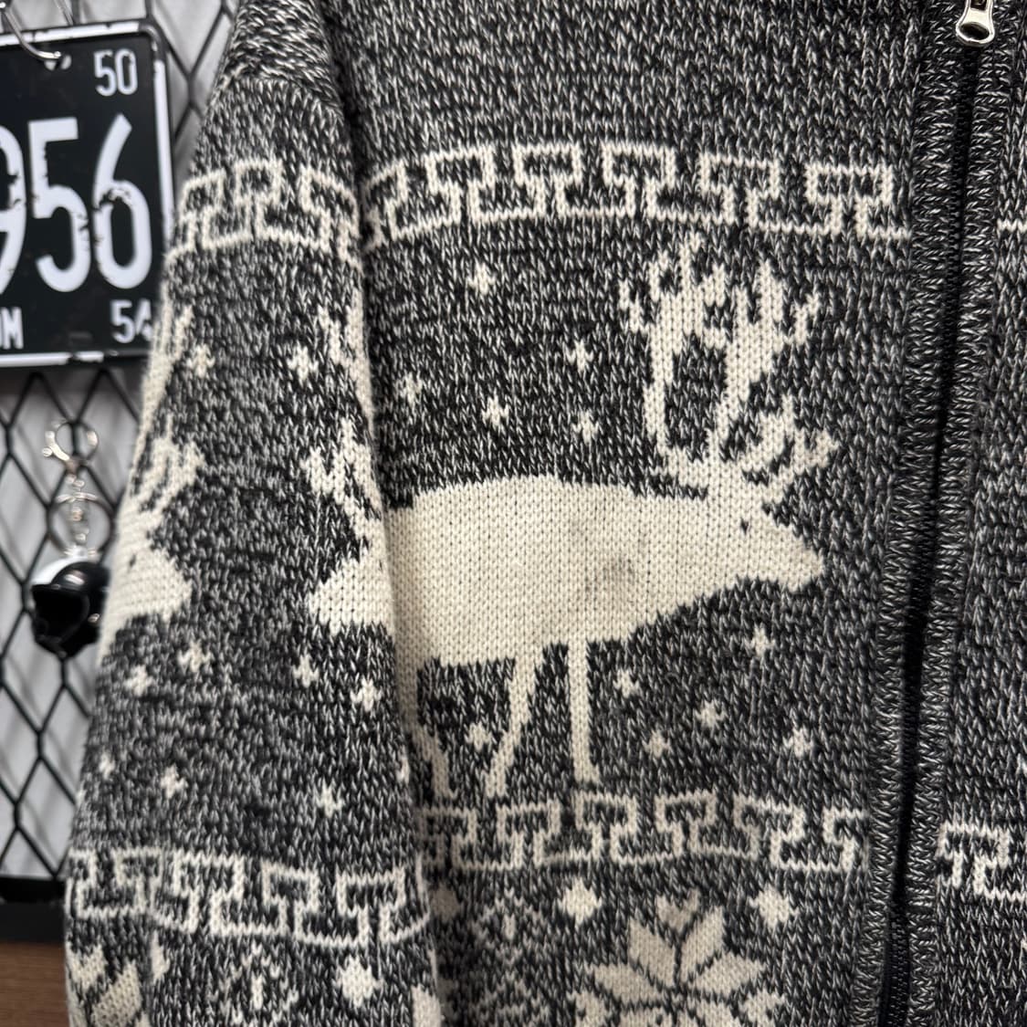 JPN VINTAGE 빈티지 사슴 코위찬 니트 후드 집업 자켓 그레이 상품이미지7