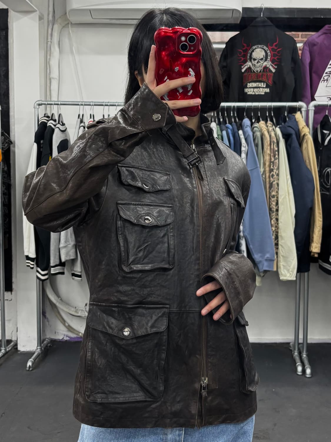 VTG 넥버클 브라운 가죽 자켓 상품이미지3