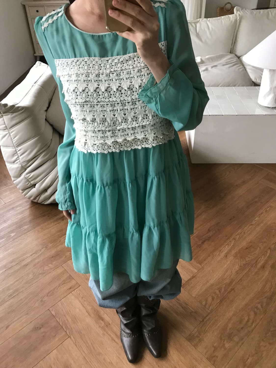 vintage mint lace one-piece 상품이미지3