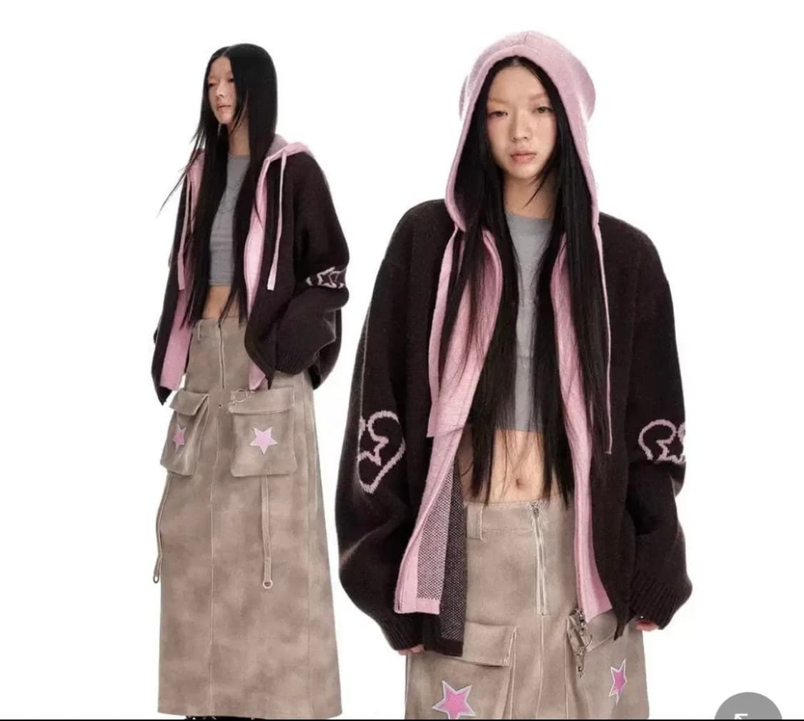 자카드 하트 니트 후드집업 가디건 (Jikoo) 상품이미지1