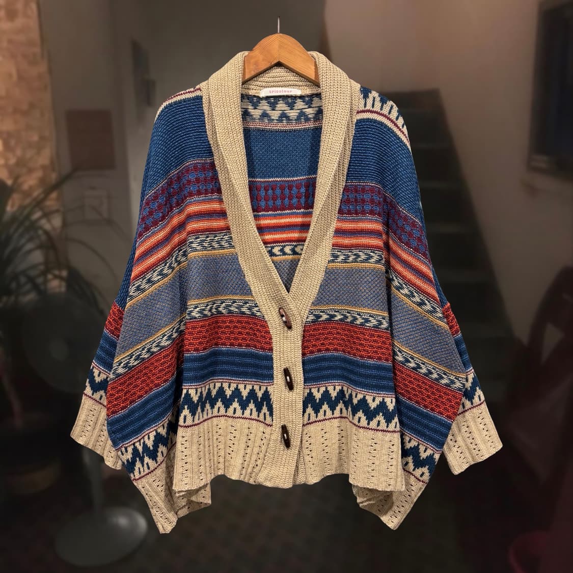 일본 빈티지 에스닉 히피 가오리핏 니트 가디건 상품이미지1