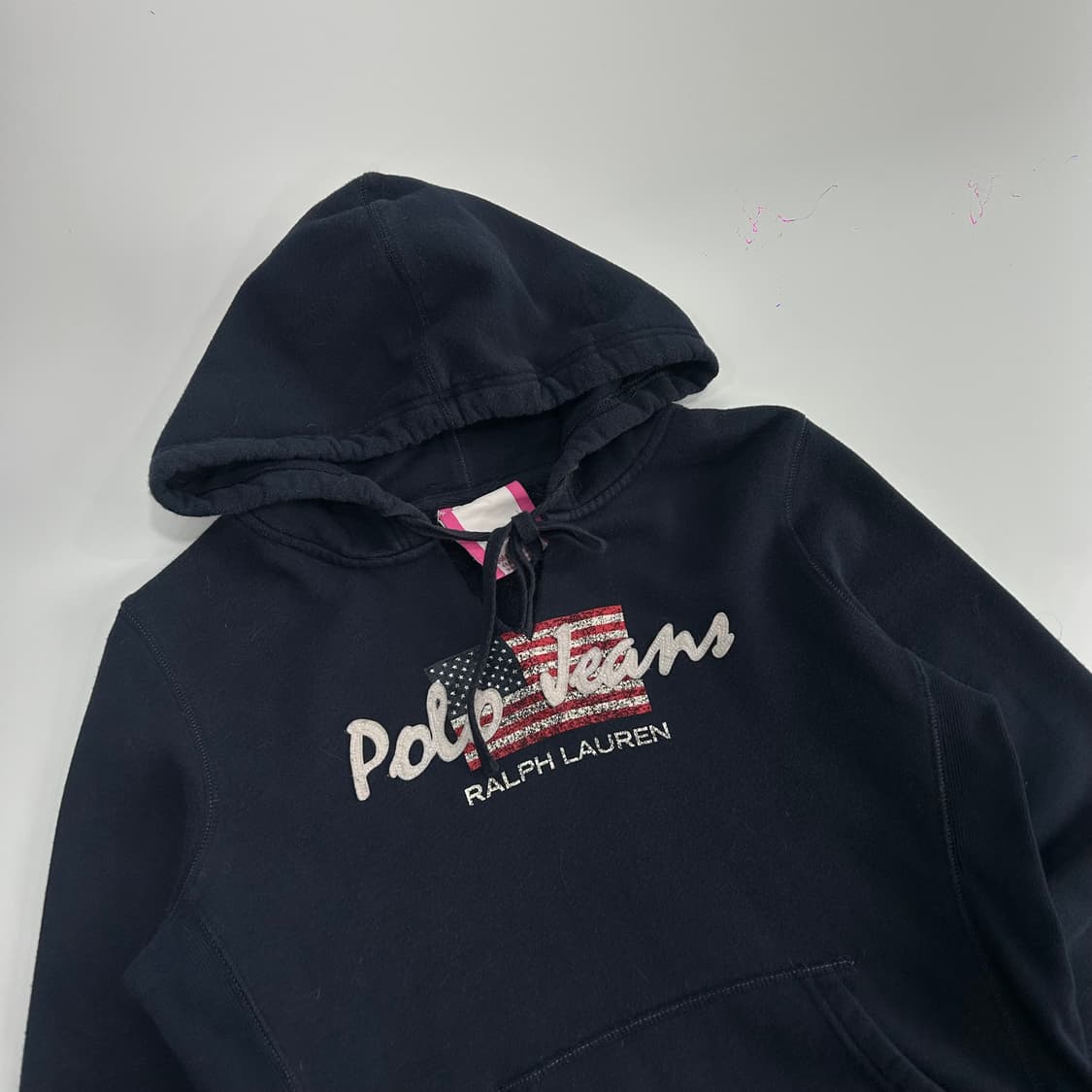 Polo 폴로 진스 레터링 로고 성조기 네이비 후드티 상품이미지4