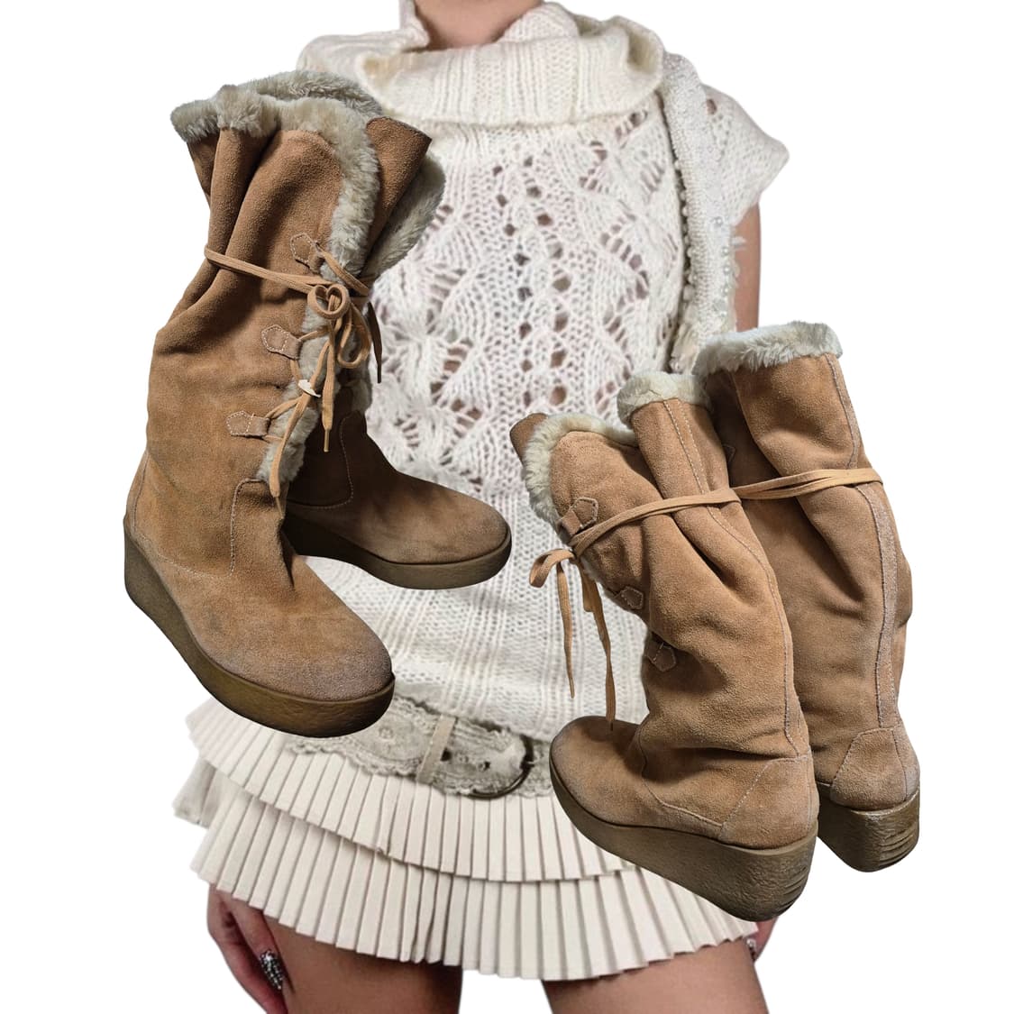 Michael Kors 2000s Fur lace up wedge 상품이미지3