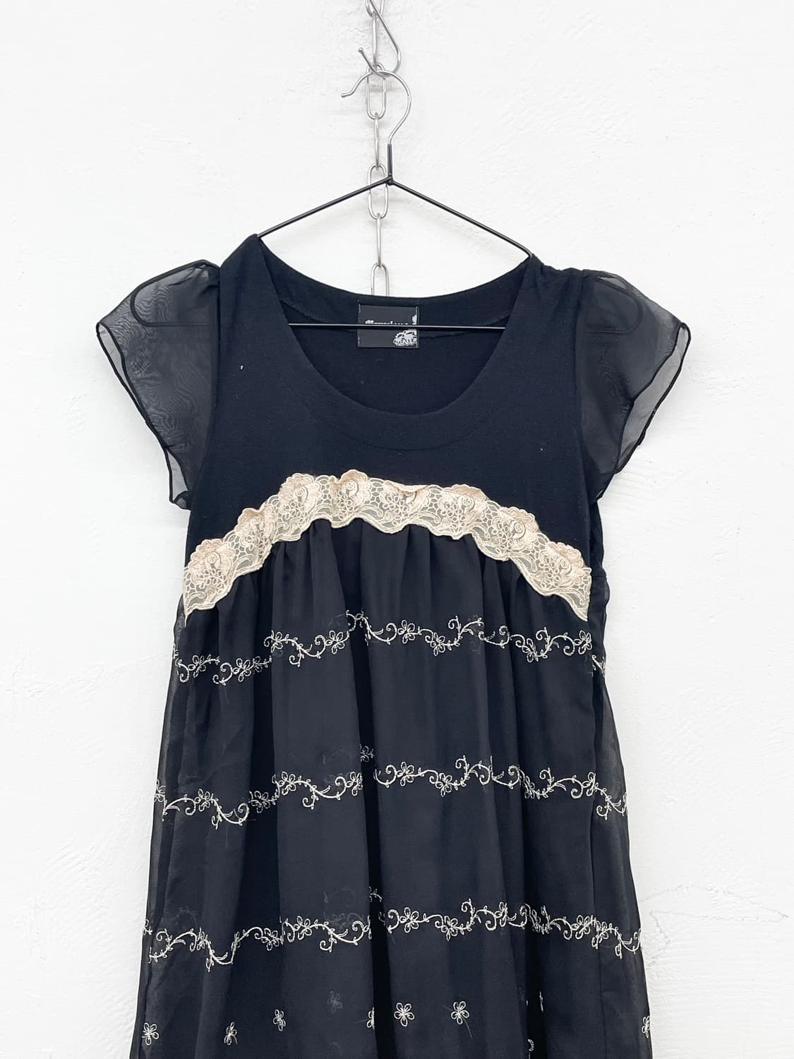 블랙 엔틱 자수 시어 원피스 상품이미지5