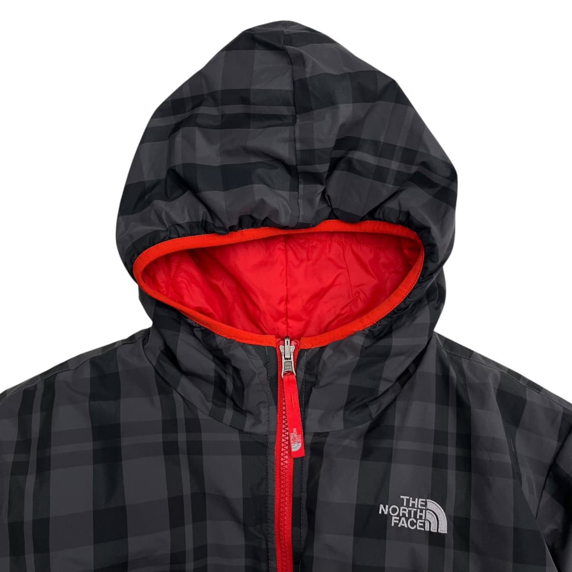 노스페이스 550 체크패턴 리버시블 오렌지 후드패딩 XL 상품이미지7