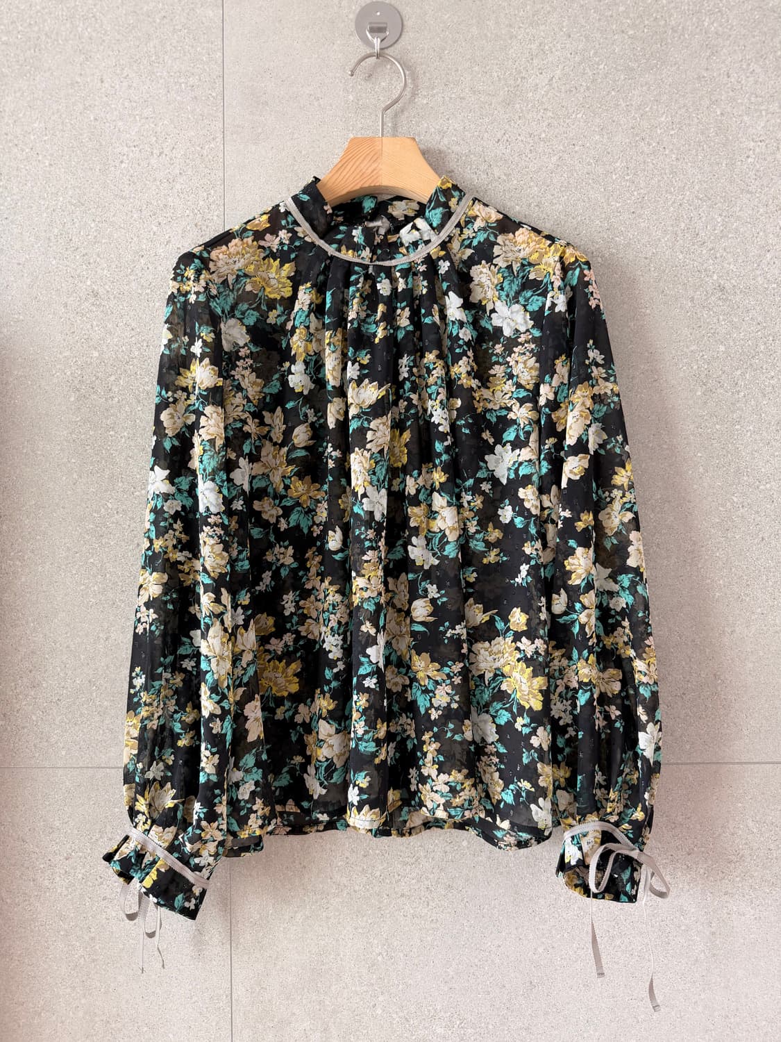 캐서린로즈 블랙 플라워 블라우스 시스루 일본제 상품이미지1