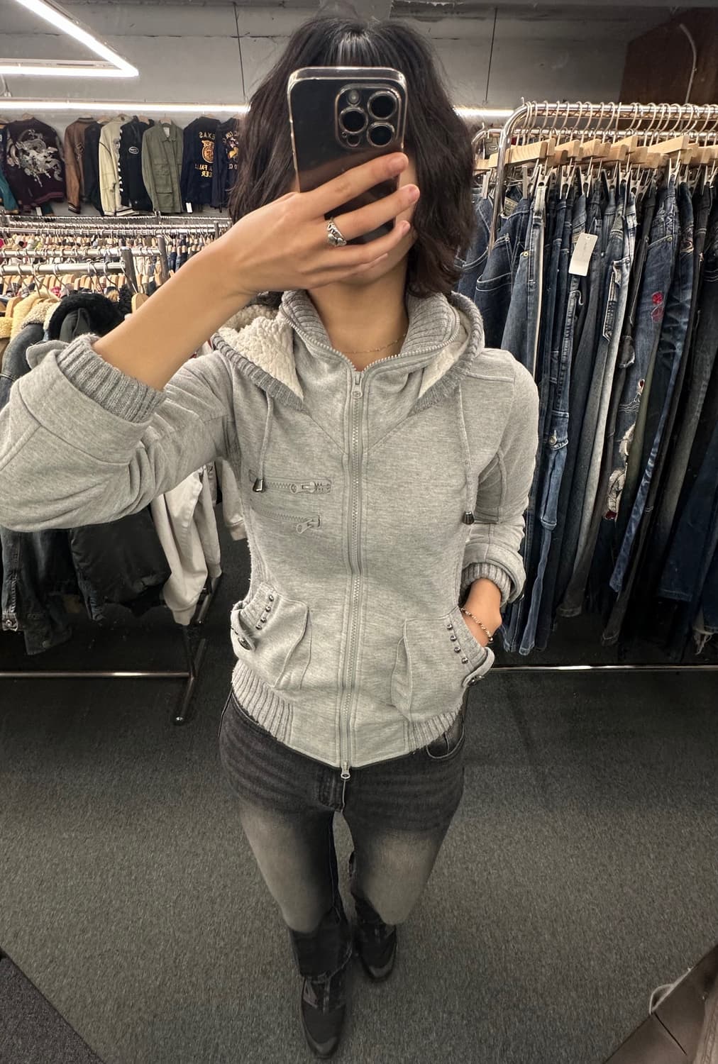 M)Japanese vintage Y2K 여성 레이어드 후드집업 상품이미지1