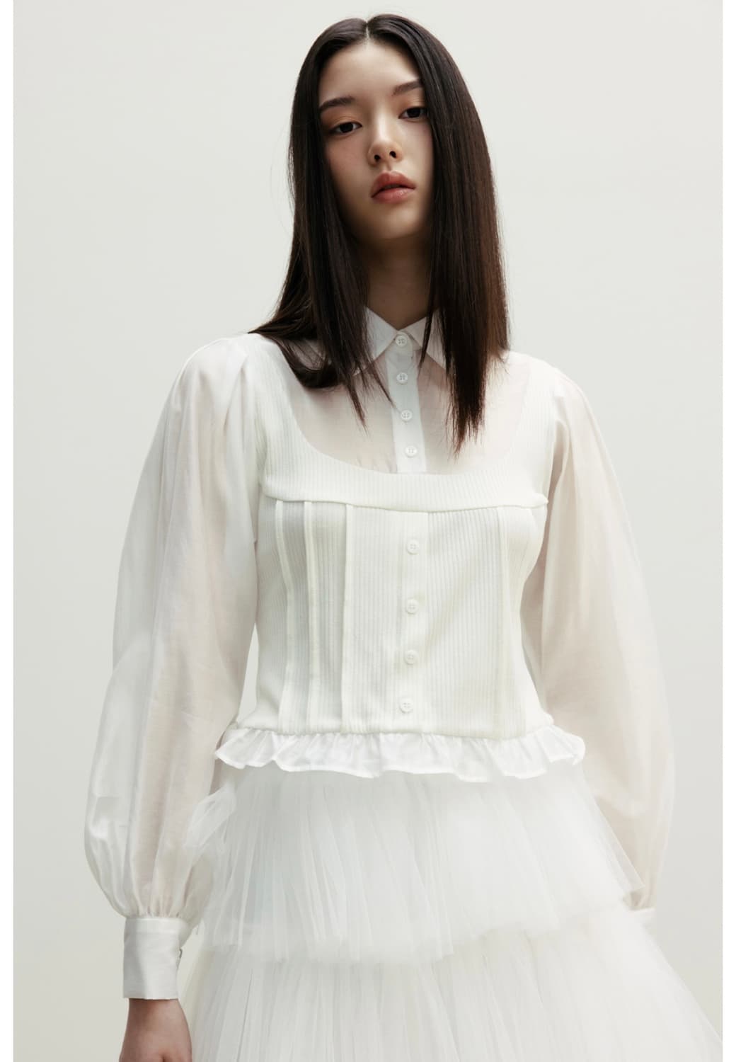 더티스 핀턱 뷔스티에 블라우스 원가 159000 상품이미지1