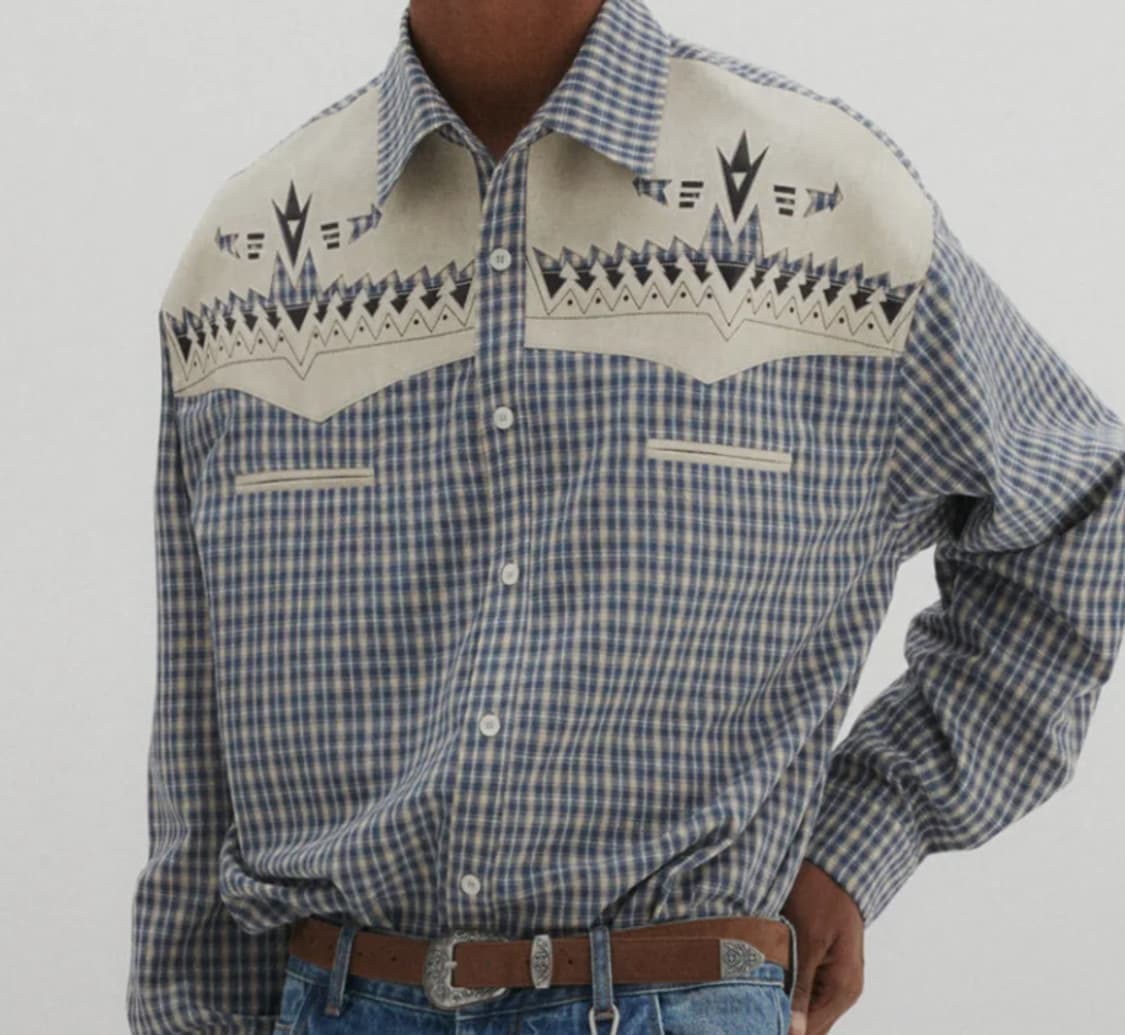 디엔에스알 엠브로이드 웨스턴 체크셔츠 미디움  상품이미지1