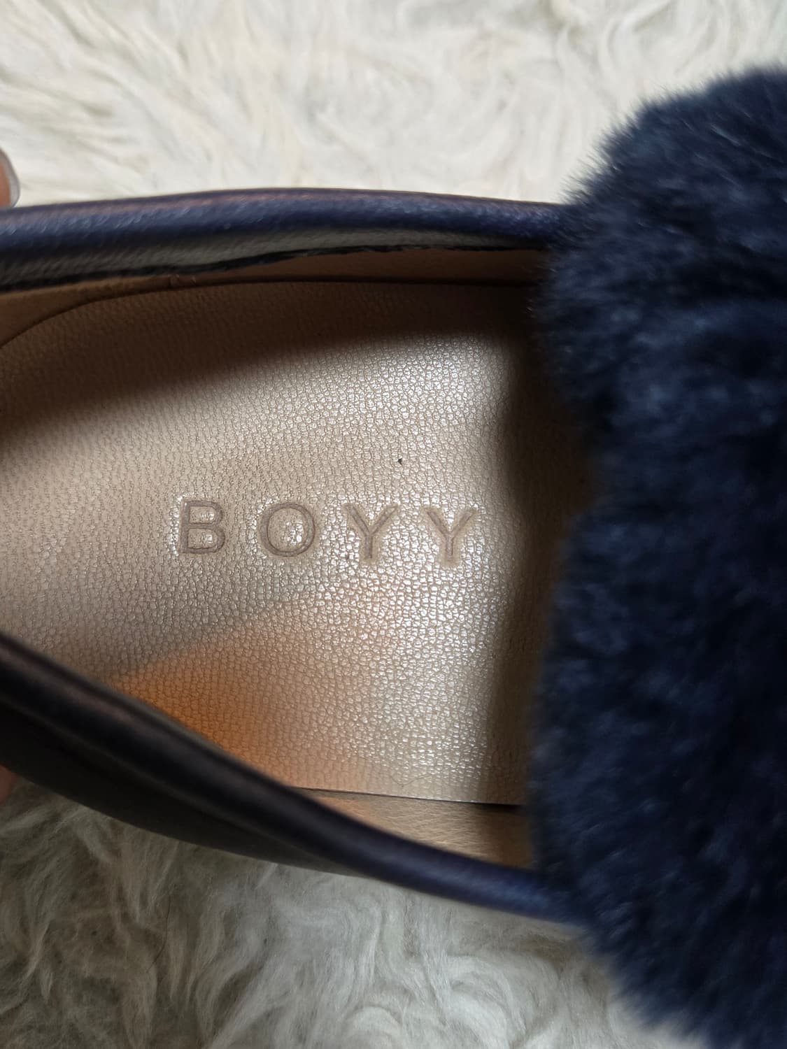 BOYY 퍼 체인 로퍼 네이비 36 천연가죽 퍼로퍼 새제품 상품이미지3