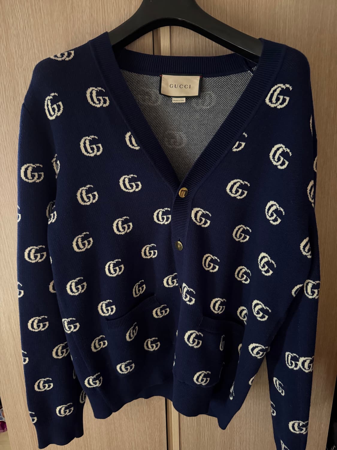 구찌 GG 자카드 금장 전재준 가디건 네이비 L 상품이미지1