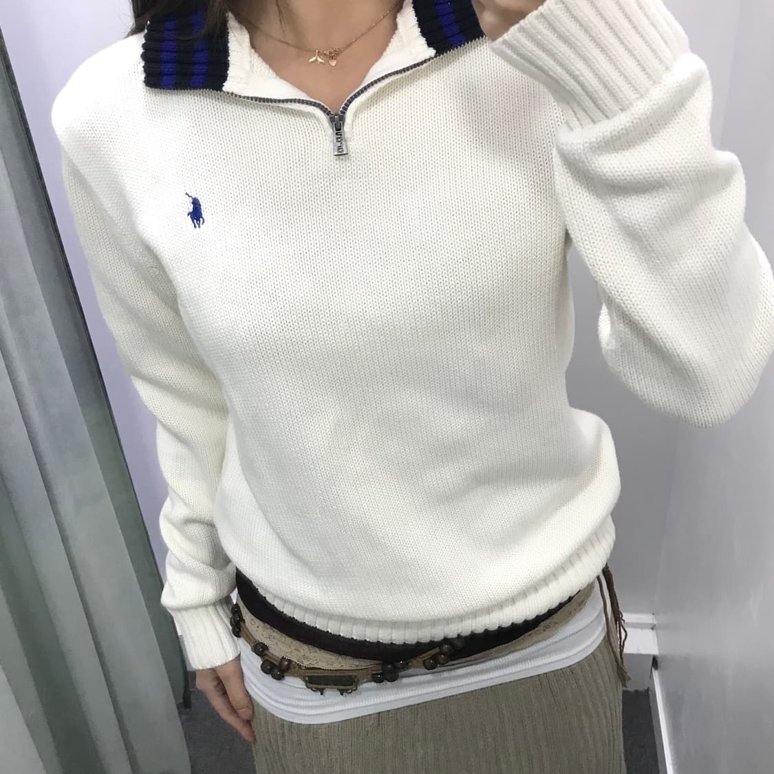 폴로 아이보리 반집업 니트 상품이미지2