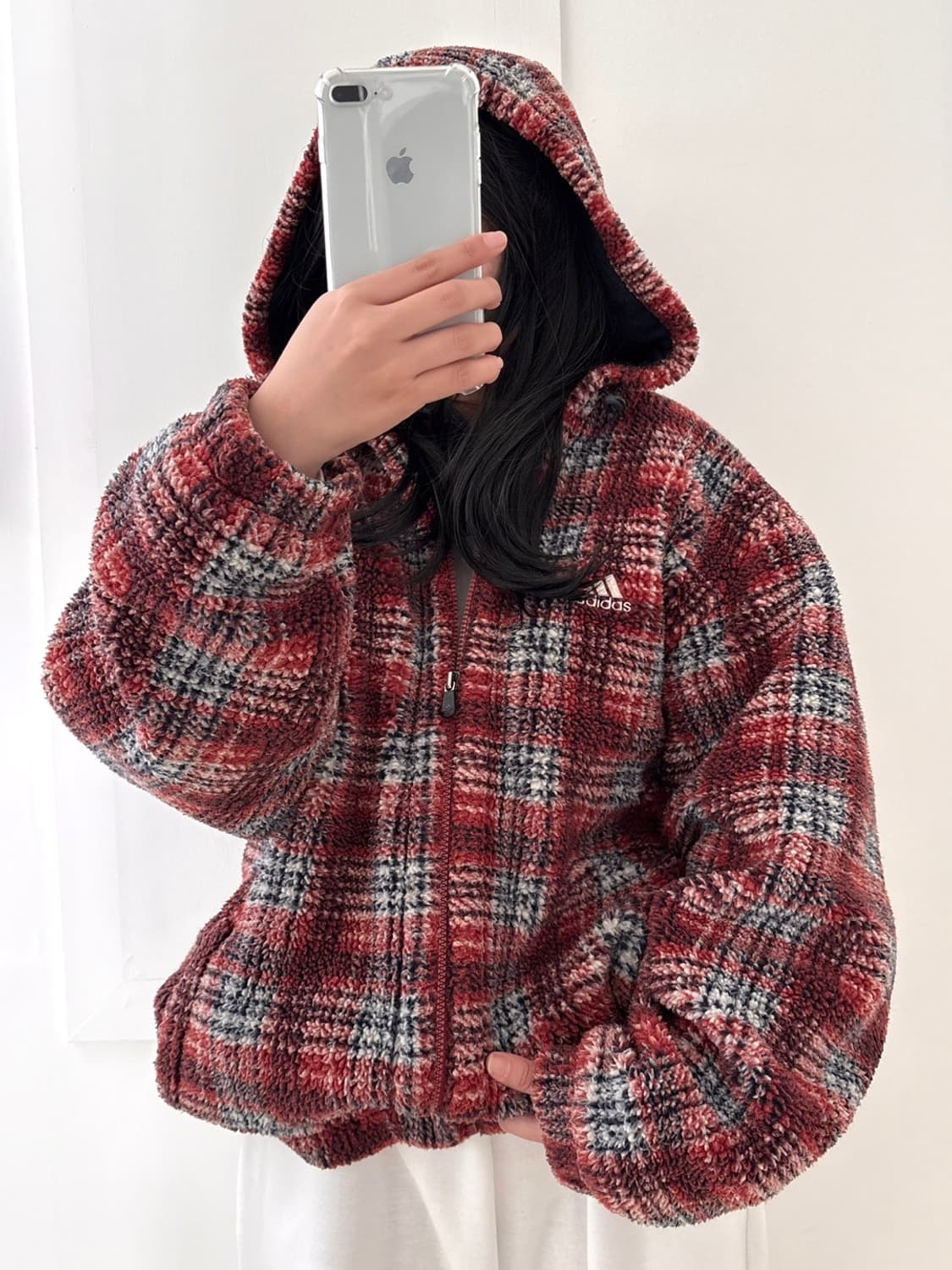 아디다스 레드 체크 후리스 자켓 상품이미지1