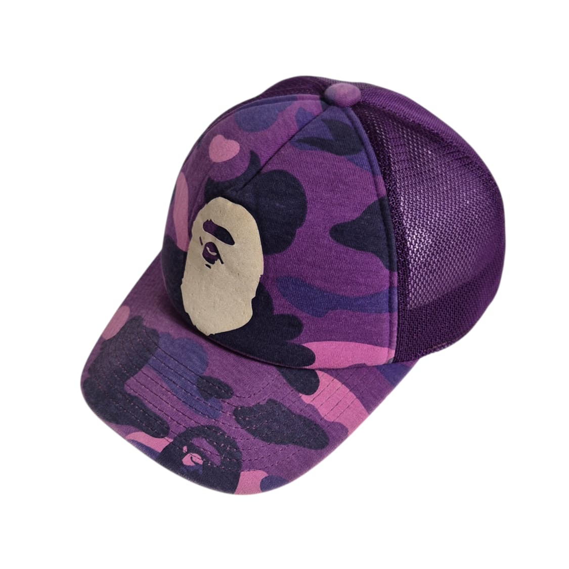 BAPE) 아카이브 베이프 퍼플 카모 에이프 헤드 매쉬캡 상품이미지2