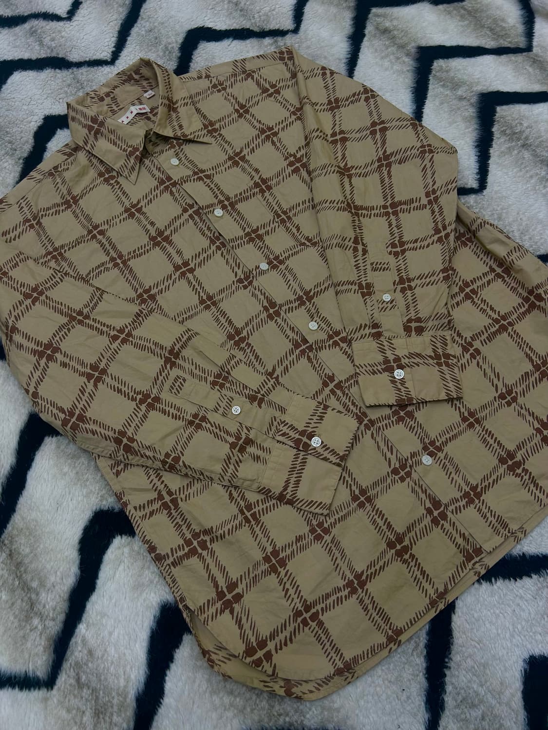 [L]유니클로x마르니 오버핏 프린트 셔츠/베이지 상품이미지2