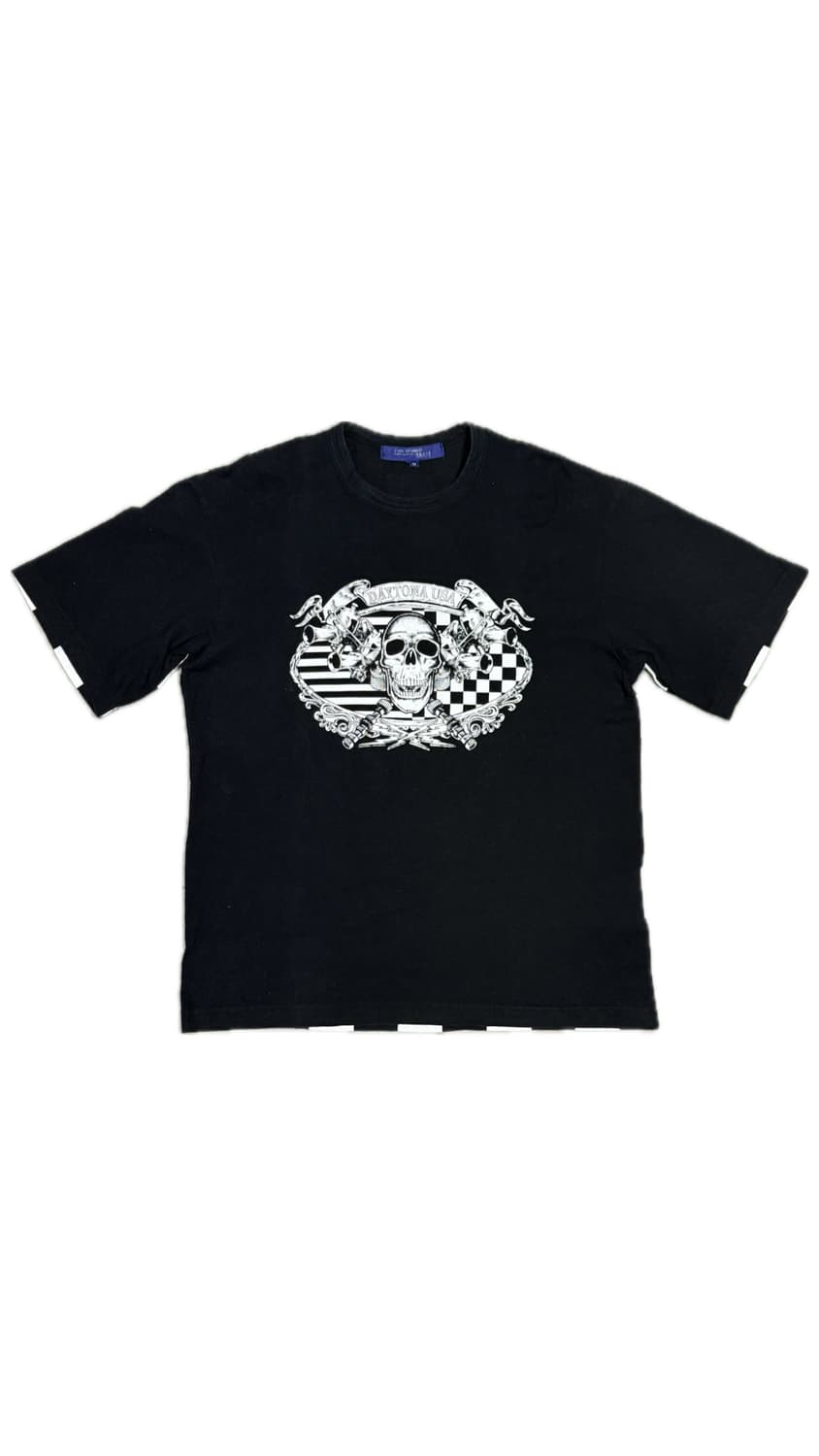 2002 준야 와타나베 후면 체크보드 프린팅 해골 반팔 티셔츠 상품이미지1