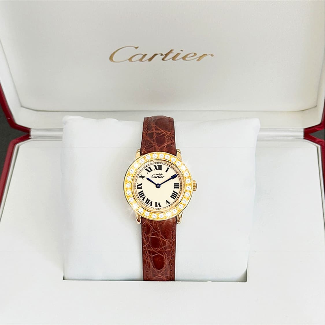 까르띠에 론드 아이보리 다이얼 빅 다이아 여성 악어가죽 시계 상품이미지9