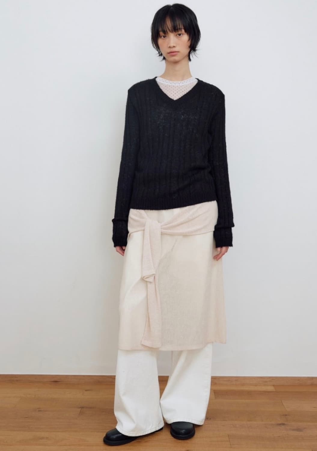 마조네 타이 니트 레이어드 스커트 (크림) 상품이미지2