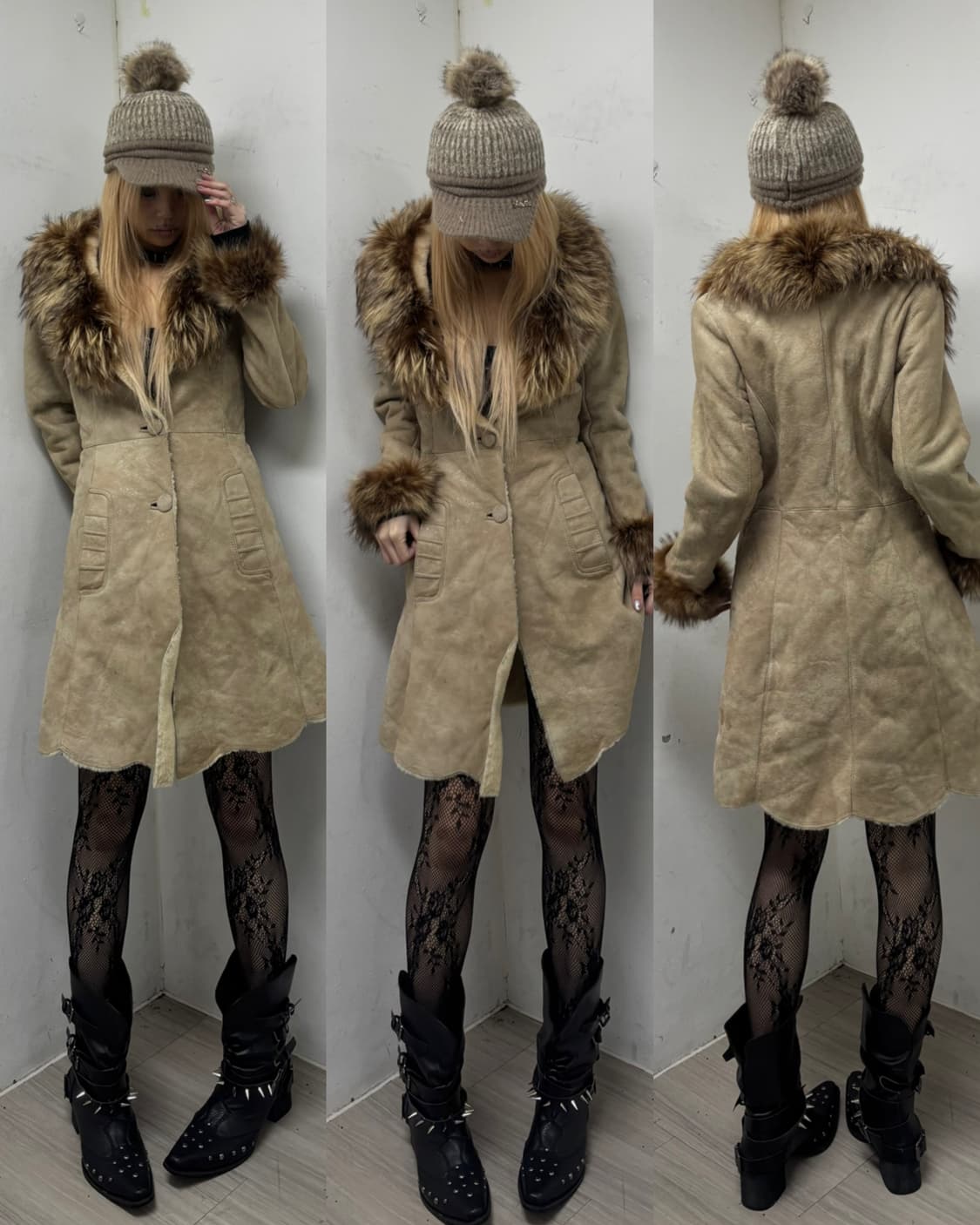 Brown Fur Trimming Long Jacket 상품이미지1