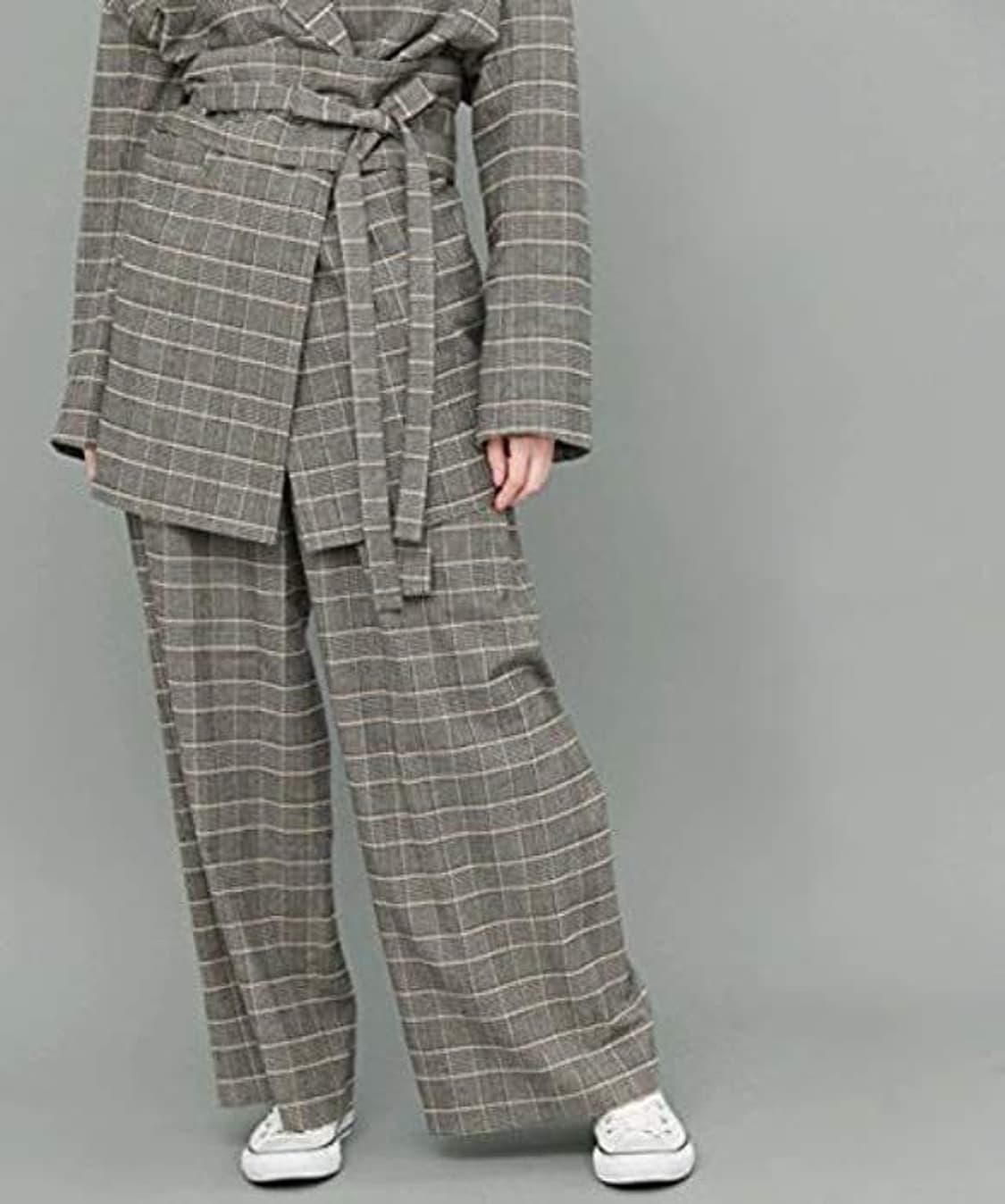 KBF 체크 와이드 벨티드팬츠 상품이미지1