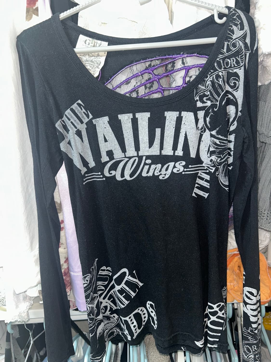 빈티지 버터플라이 나비 시스루 롱슬리브 티셔츠 상품이미지2