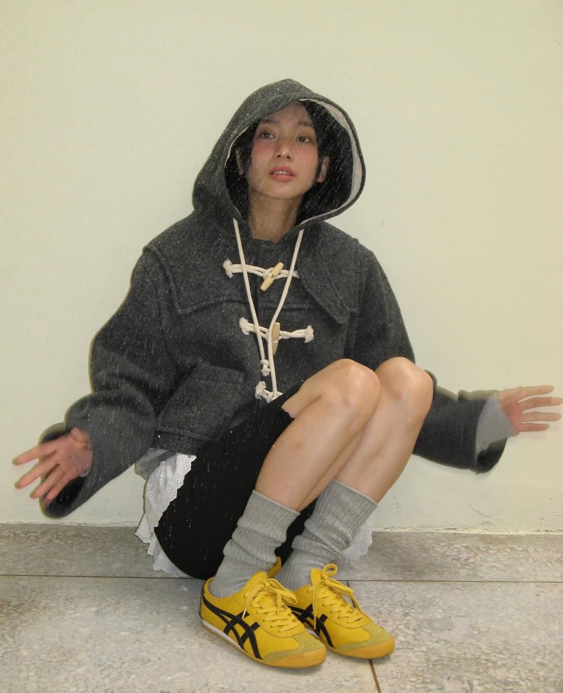 론론 울 후디 숏 더플 코트 차콜 상품이미지2