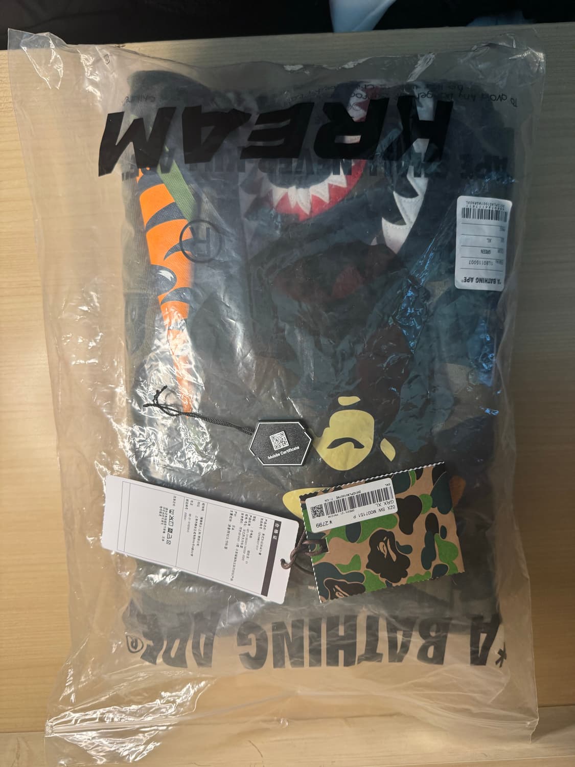 베이프 퍼스트 카모 샤크 풀 집 후드 아미 그린 라벨 제거 새상품 상품이미지3