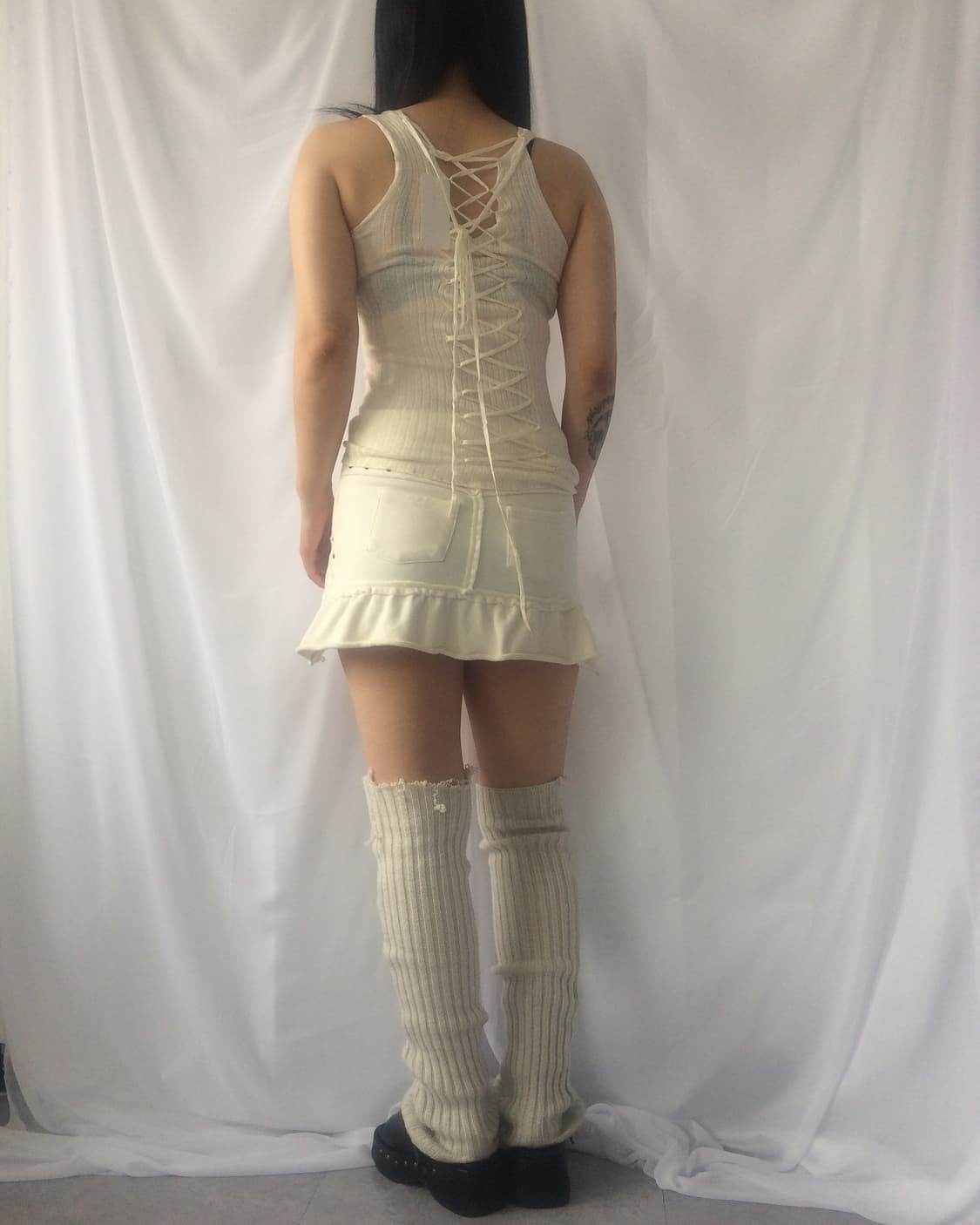 Back lace up point ribbed sleeveless 상품이미지6