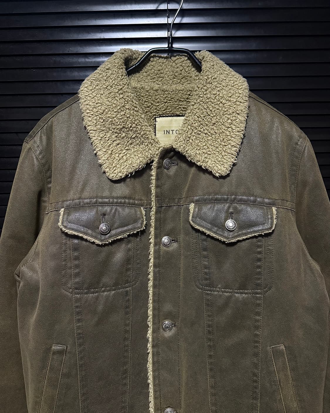 INTION 일본 레더 가죽 양털 쉐르파 트러커 워크자켓 95 M 브라운 상품이미지3