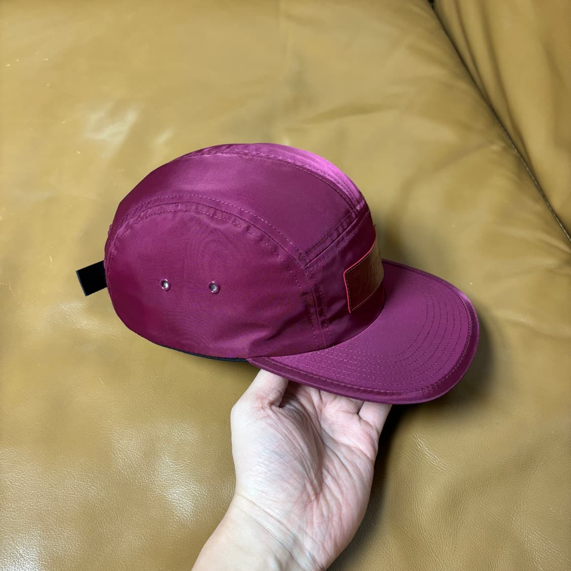 슈프림 캠프캡 모자 박스로고 레더 로고 버건디 상품이미지3