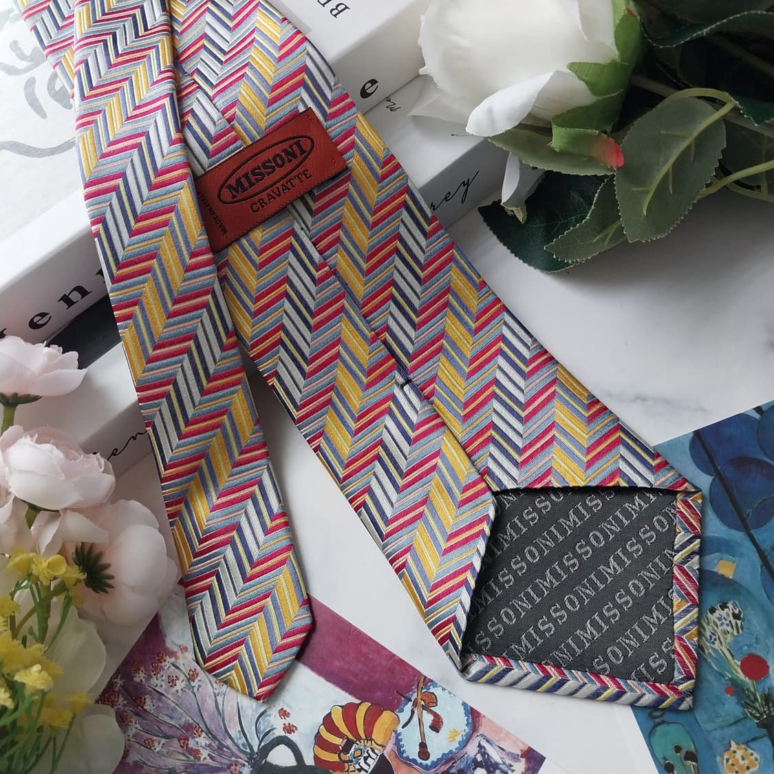 미쏘니 실크 옐로우&핑크 헤링본 넥타이 9.5cm A+등급 K1274
 상품이미지5