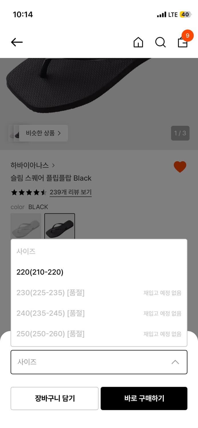 하바이아나스 슬림 스퀘어 플립플랍 블랙 230 상품이미지3