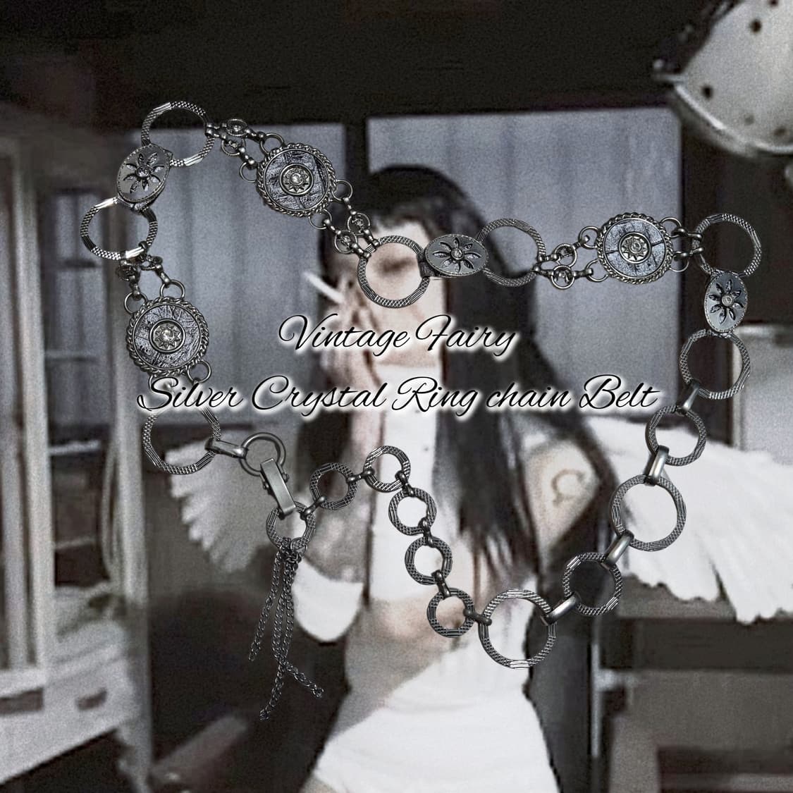 Vintage Fairy Silver Crystal Ring chain 상품이미지1