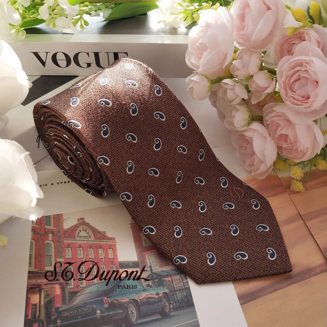 듀퐁 실크 브라운 페이즐리 패턴 슬림 넥타이 8cm A+등급 K1888
 상품이미지1