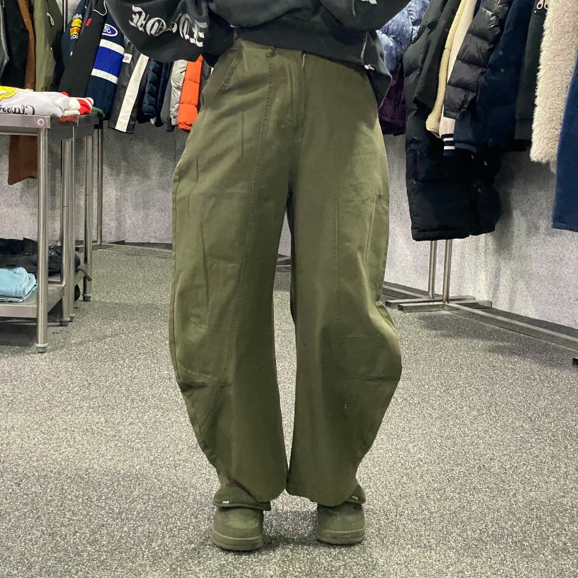 빈티지 커브드핏 카키 와이드 벌룬 팬츠 B3612 상품이미지1