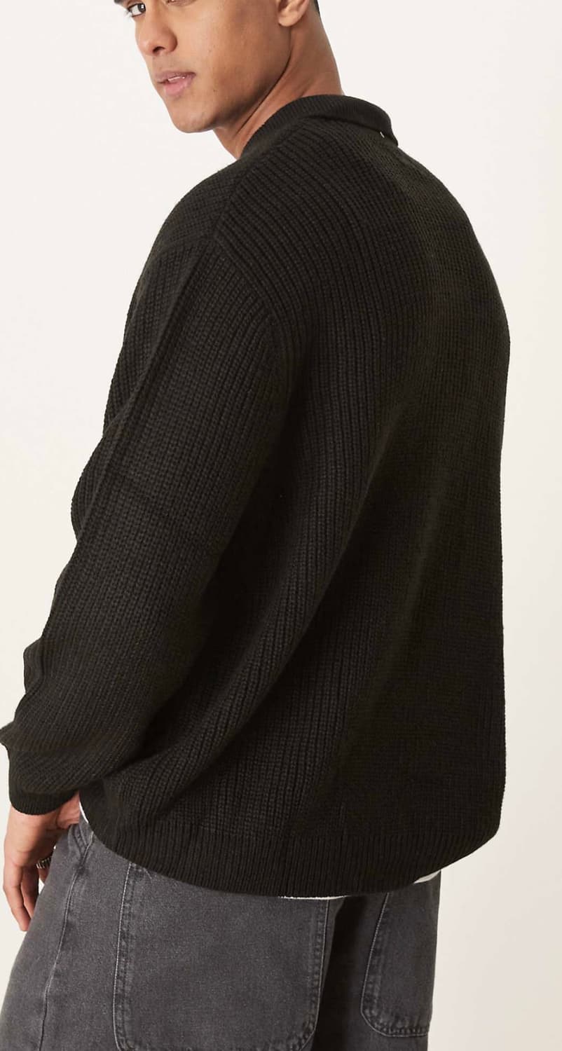 ASOS DESIGN 오버사이즈 니트 폴로 블랙 / S 상품이미지4