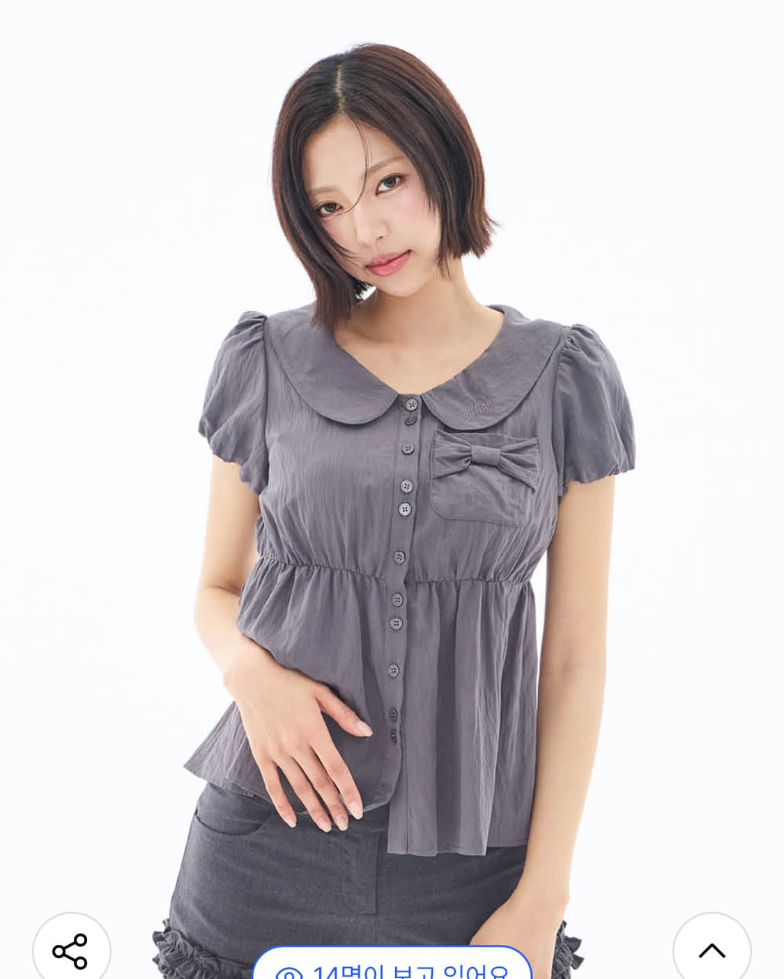 당일배송) 일리고 포밍 리본 퍼프 블라우스 차콜 상품이미지3