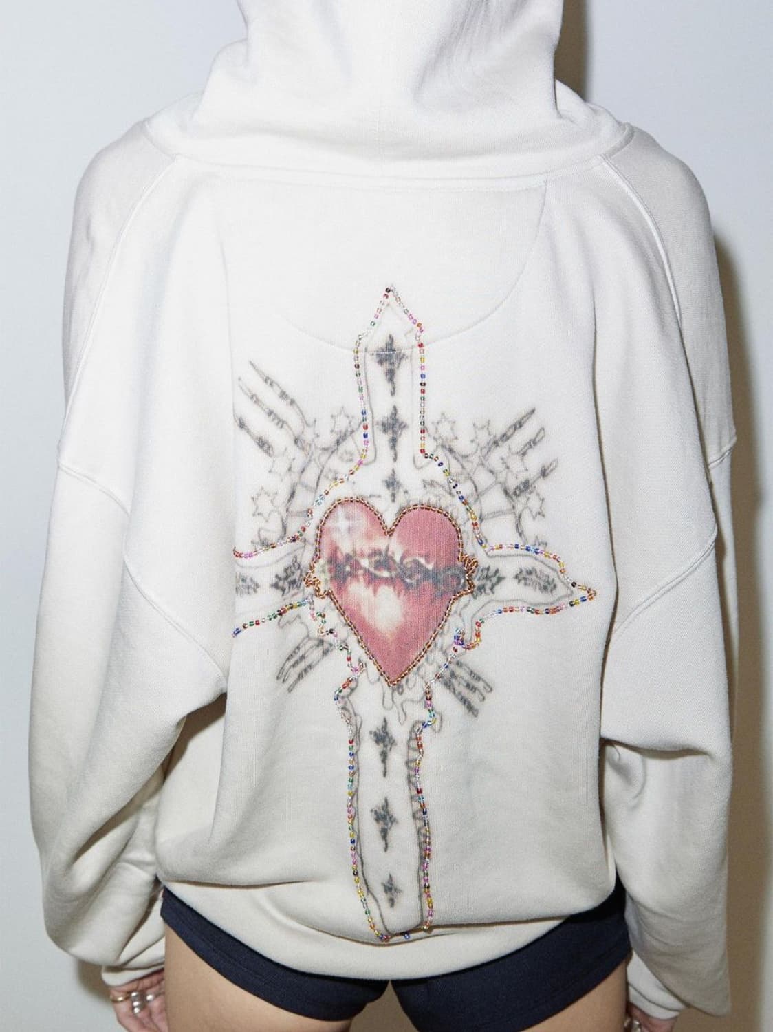 Beaded Saint Hoodie Zip-Up Dirty White 상품이미지3