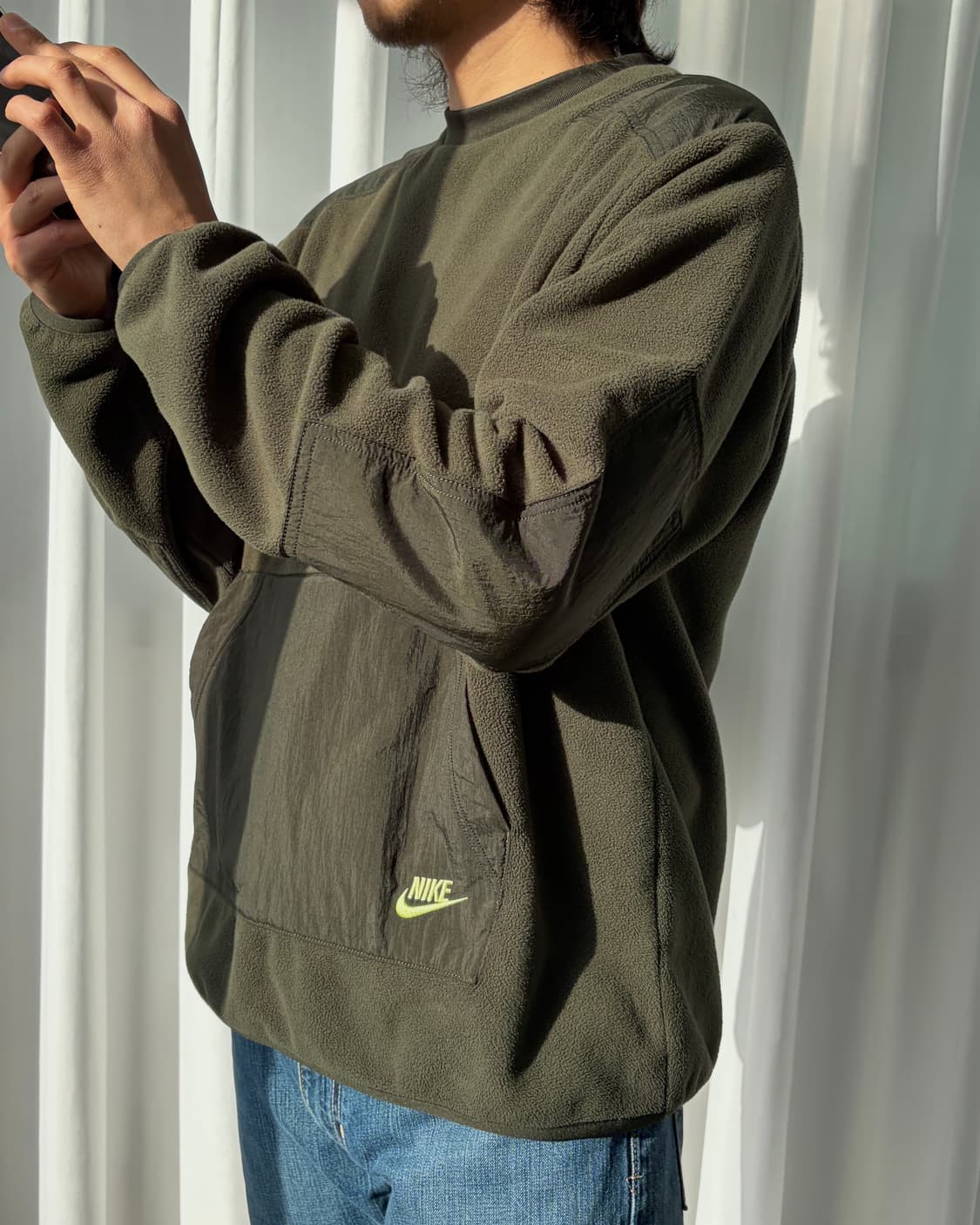 [XL]나이키 기모 플리스 크루넥 맨투맨 카키 상품이미지3