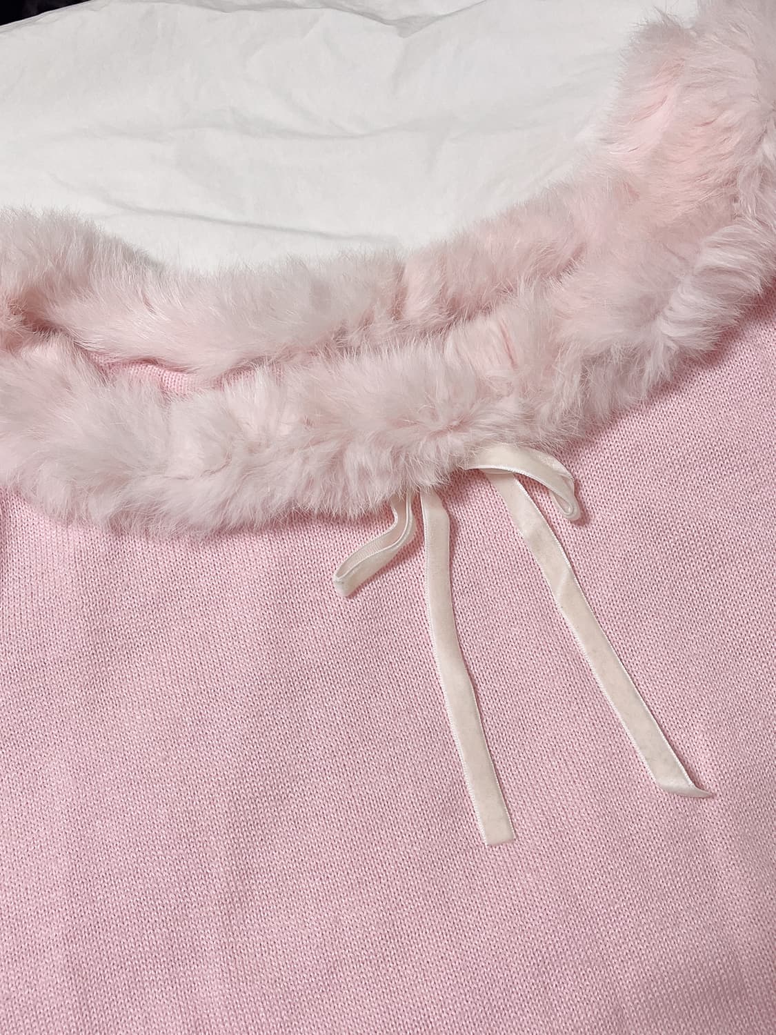 퍼 리본 핑크 니트 로걀탑 히메갸루 라떼갸루 빈티지 핑크 리즈리사깔 상품이미지2