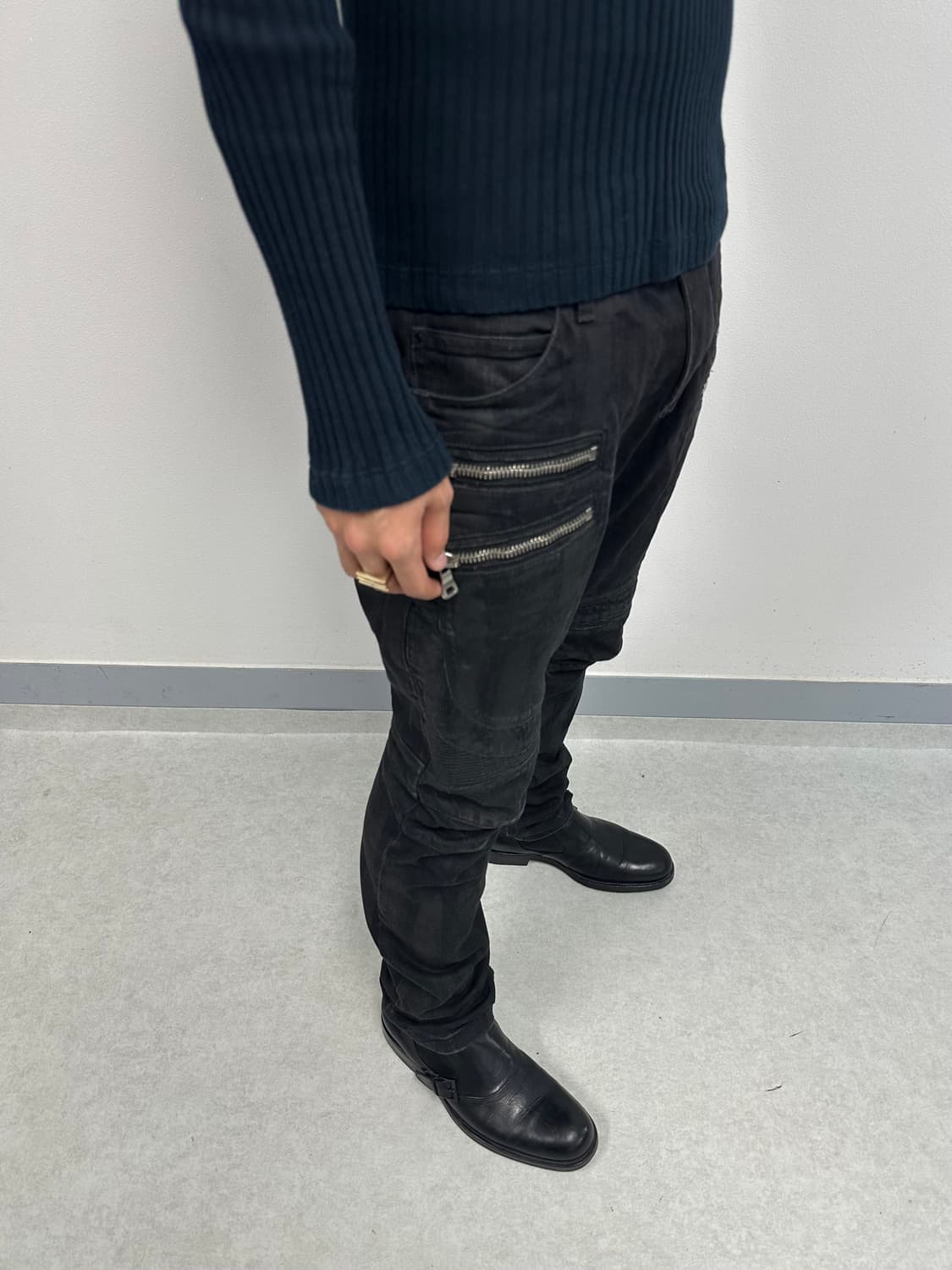 발망 더블 지퍼 바이커 진 상품이미지2