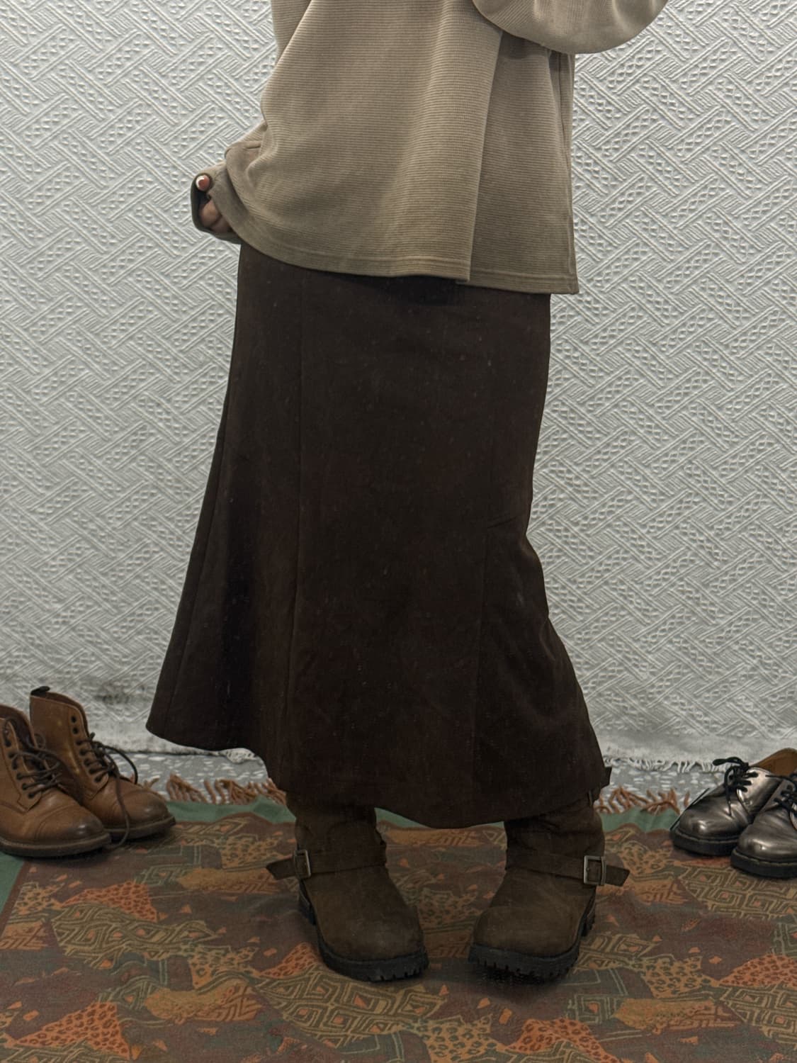 빈티지 모리 코코아 브라운 스웨이드 롱스커트 K0157 상품이미지1