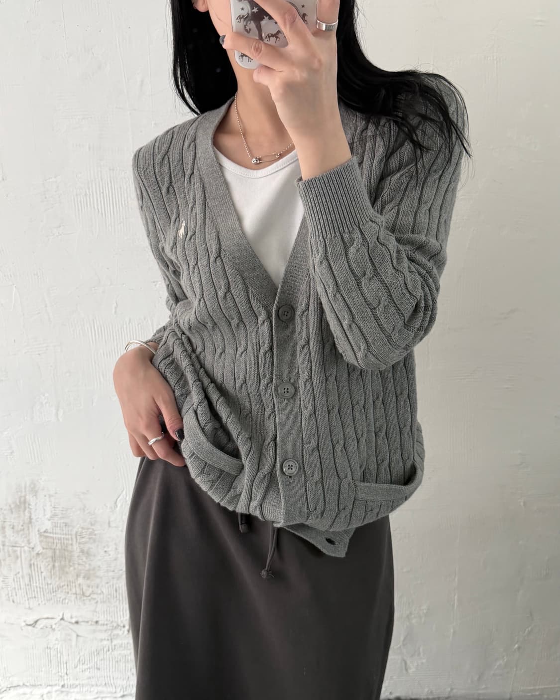 Polo 폴로 랄프로렌 신형 그레이컬러 브이넥 케이블 니트 가디건 상품이미지2