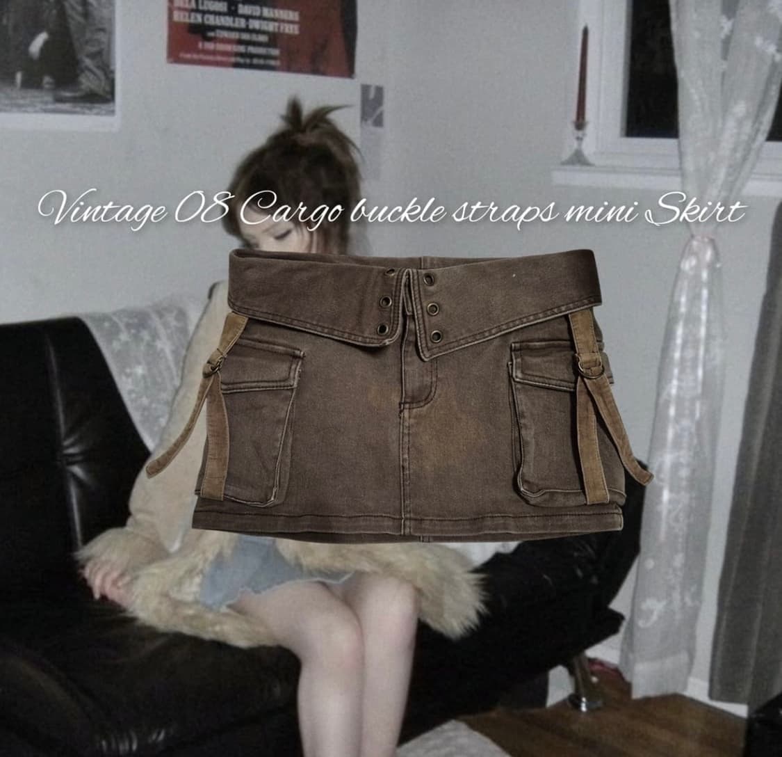 Vintage Cargo buckle straps mini Skirt 상품이미지1
