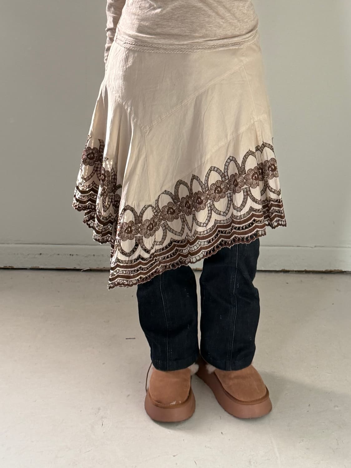 일본빈티지 자수 언발 미디스커트 상품이미지2